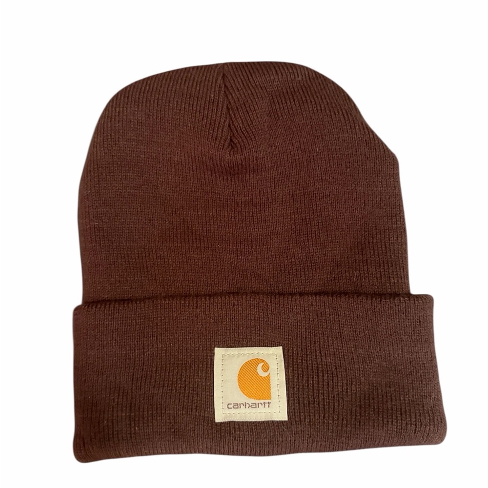 Carhartt Dark Brown Knit Cuffed Beanie with Logo Patch